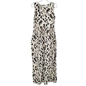 Tickled Teal Off White Cheetah Print Sleeveless Tank Maxi Dress Women's Size M